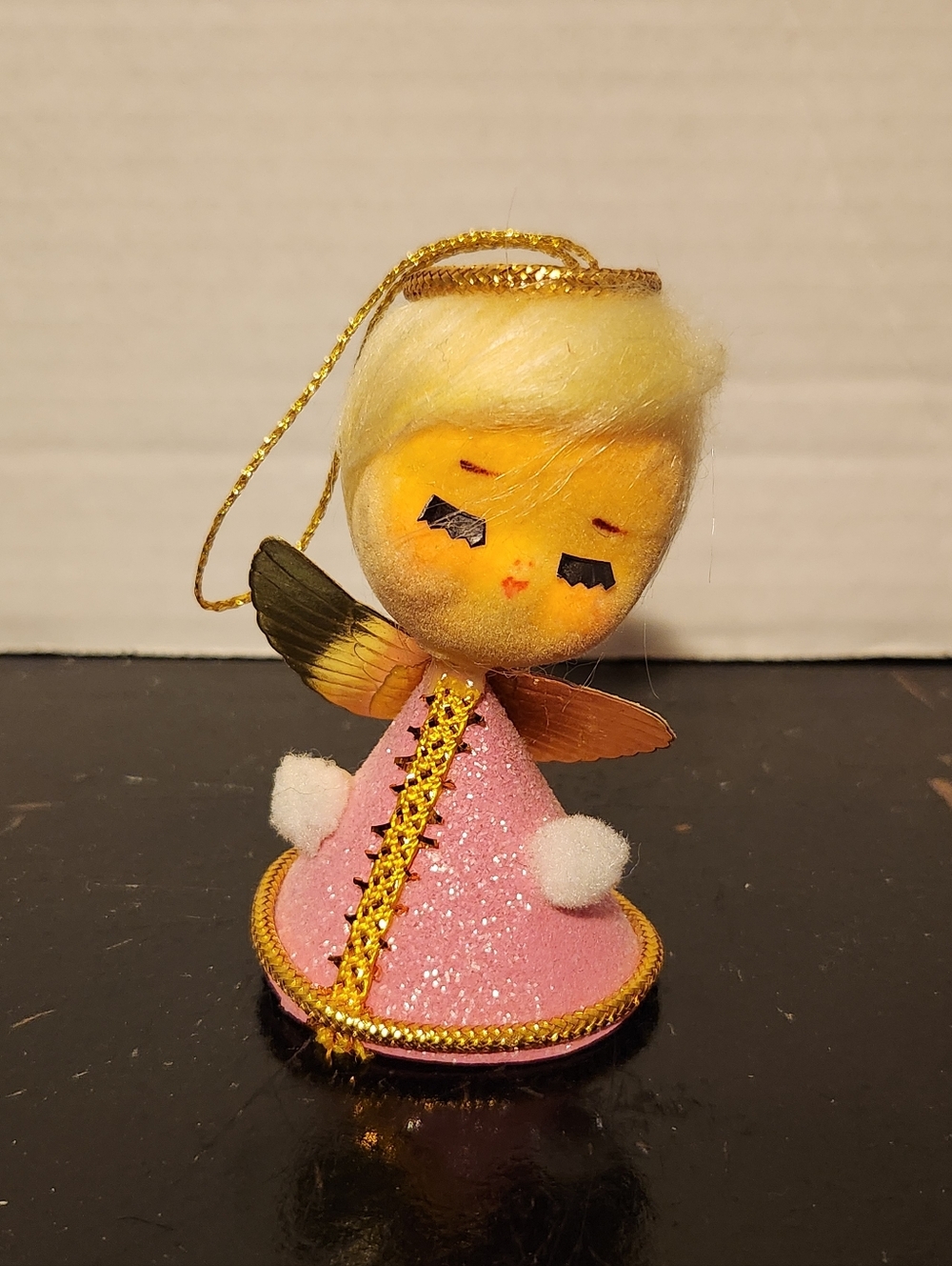 Vintage MCM Flocked Batting Christmas Angel Ornament Flocked Made In Japan